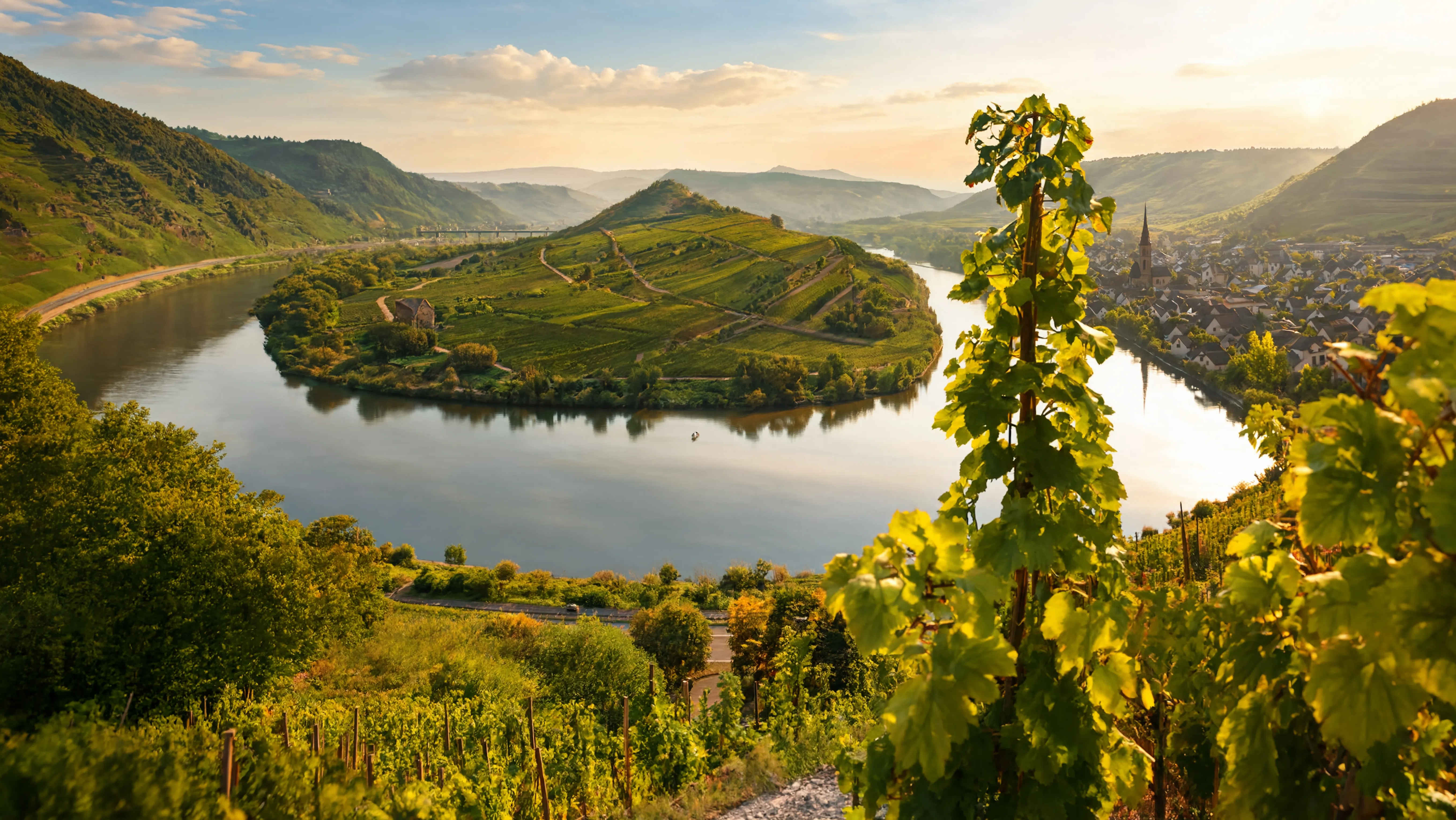 Moseltal mit goldenen Weinbergen und malerischen Dörfern